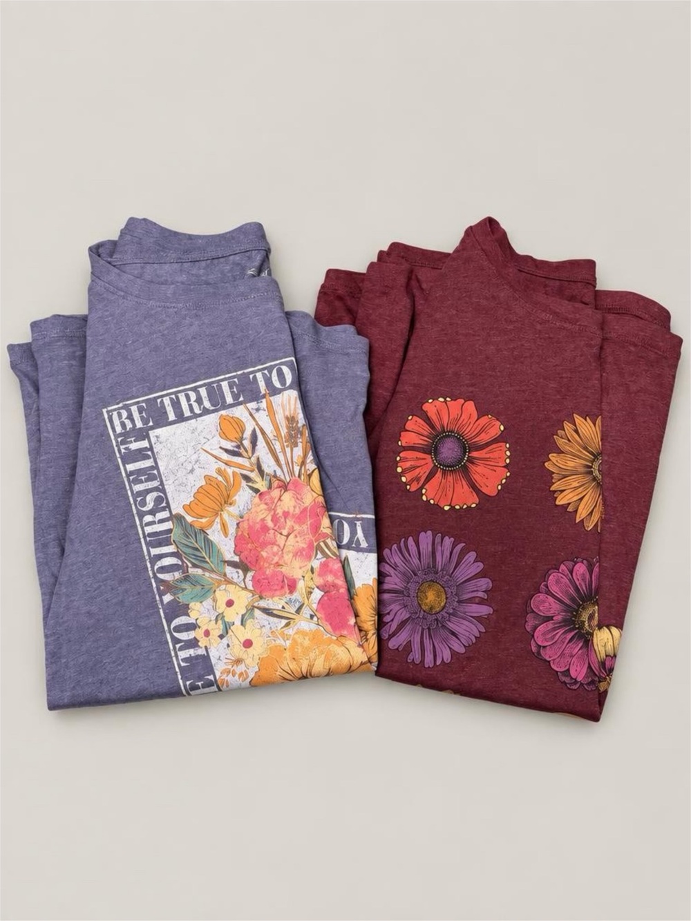 Lot of 2 Maurice’s Floral Graphic Short-Sleeve Tees - Purple & Maroon - L/0X